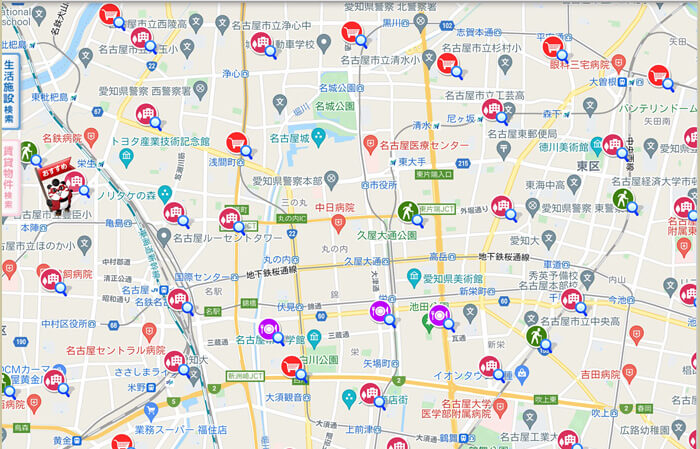 日本地図から生活施設検索